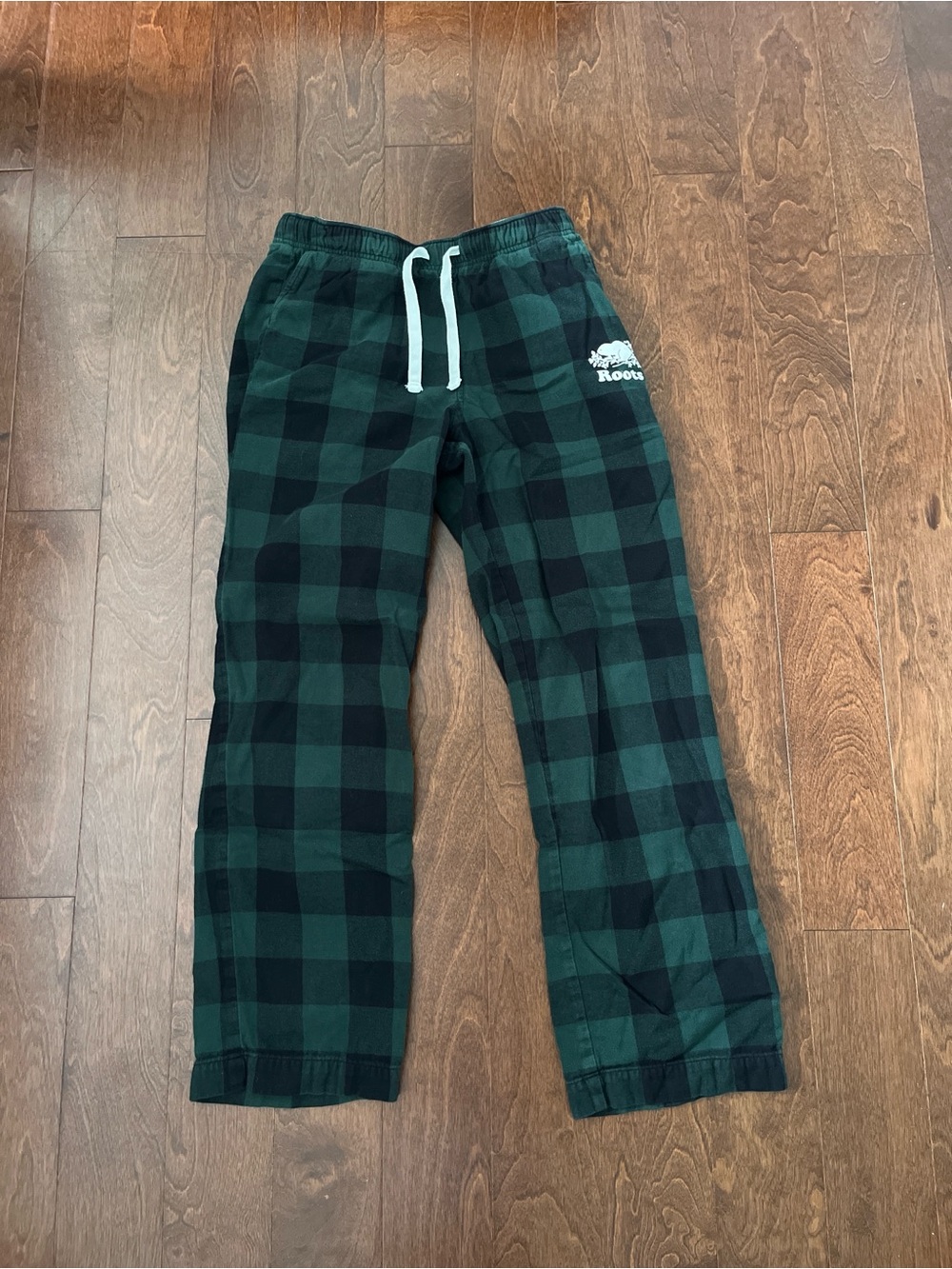 Roots Women Green and Black Plaid Pajama Pants with Drawstring